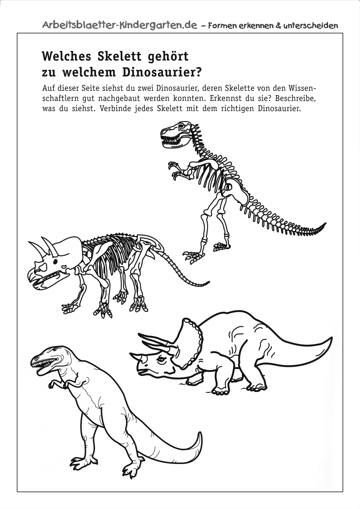 Arbeitsblatt Dinosaurier-Skelett erkennen