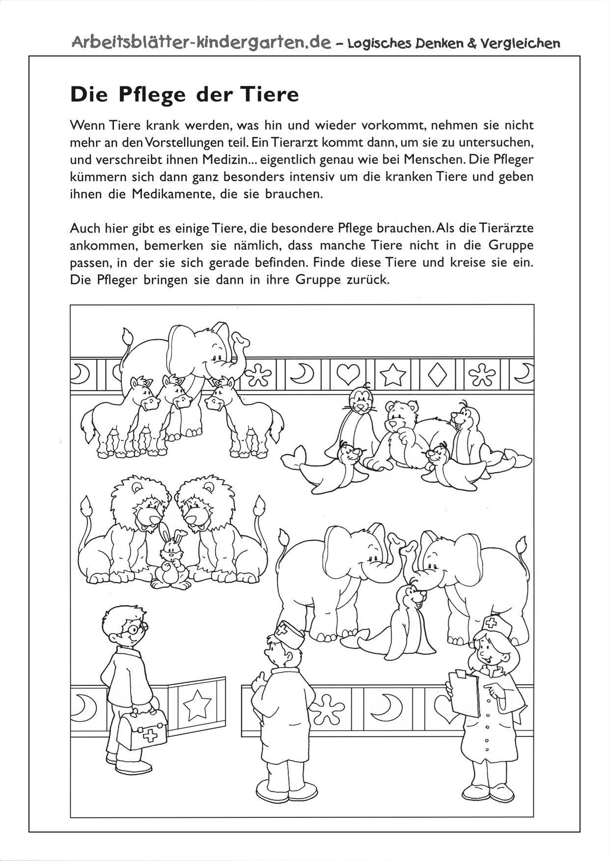 Arbeitsblatt logisches Denken - Die Pflege der Tiere